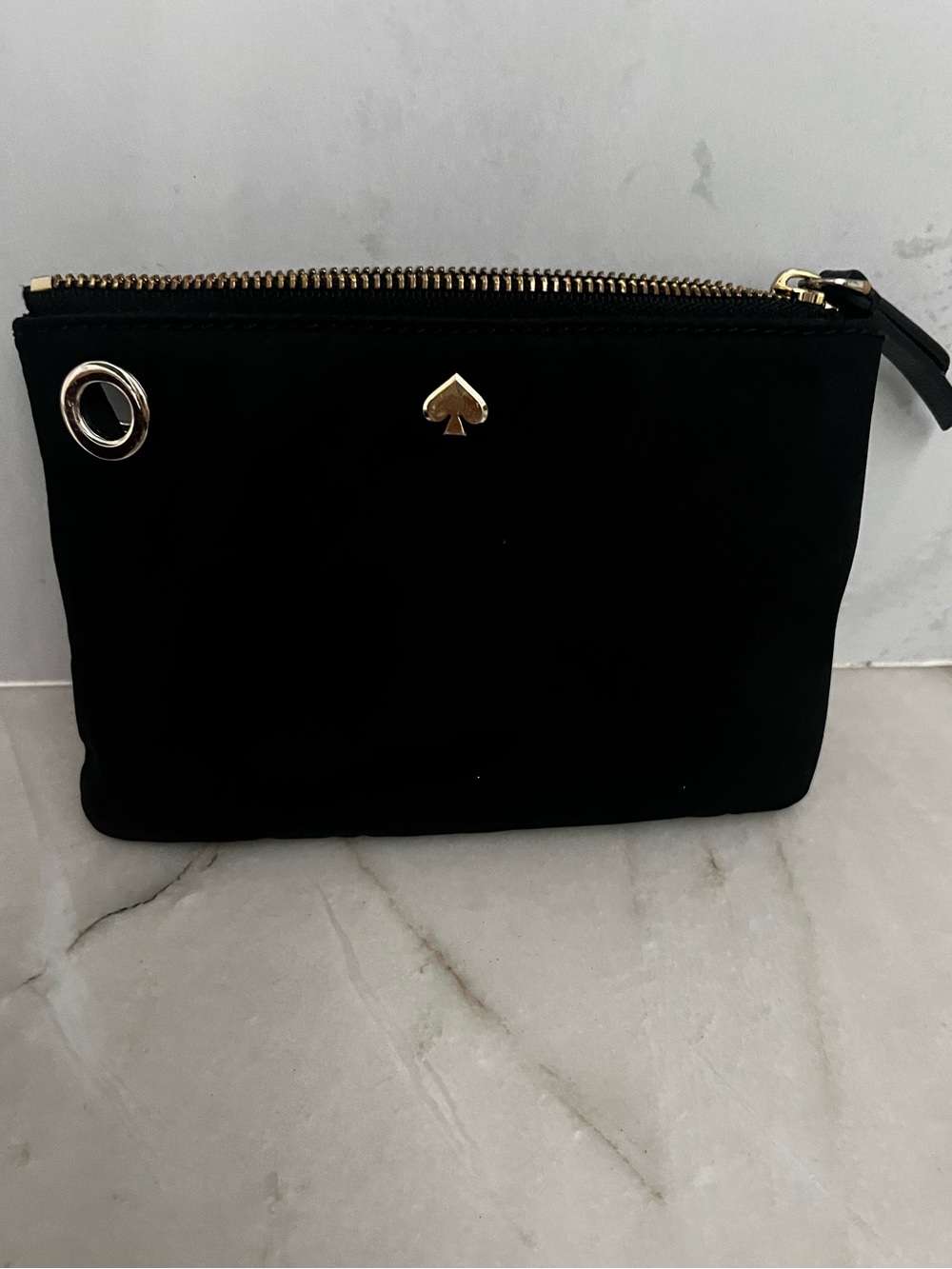 kate spade Black Zip Nylon pouch with Gold Accents 4x6